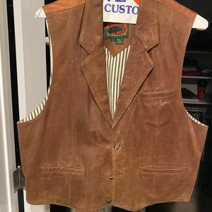 VINTAGE BROWN BRUSHED-LEATHER VEST